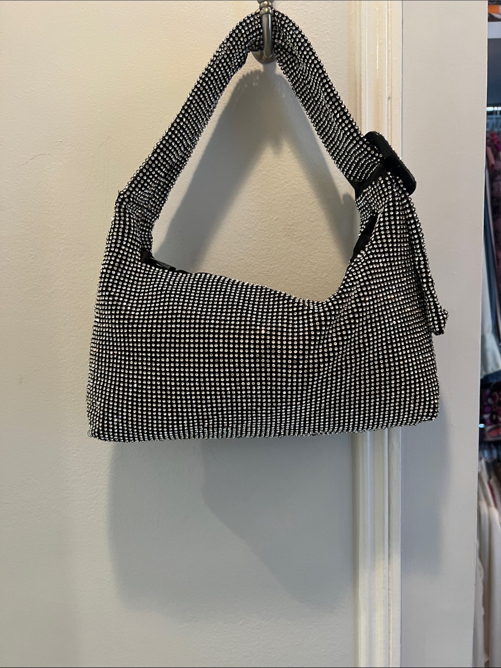 Black Rhinestone-Embellished Shoulder Bag
